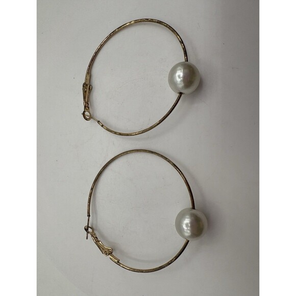 Lot Os 3 Pair Gold Tone Hoop Earrings Faux Pear Accents Large Statement - Picture 4 of 7